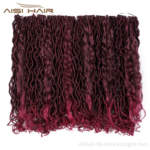 Aisi Hair New Design Wine Red Faux Locs Crochet Braids Hair Faux Locks Synthetic Braids Hairpieces Extensions For Black Women